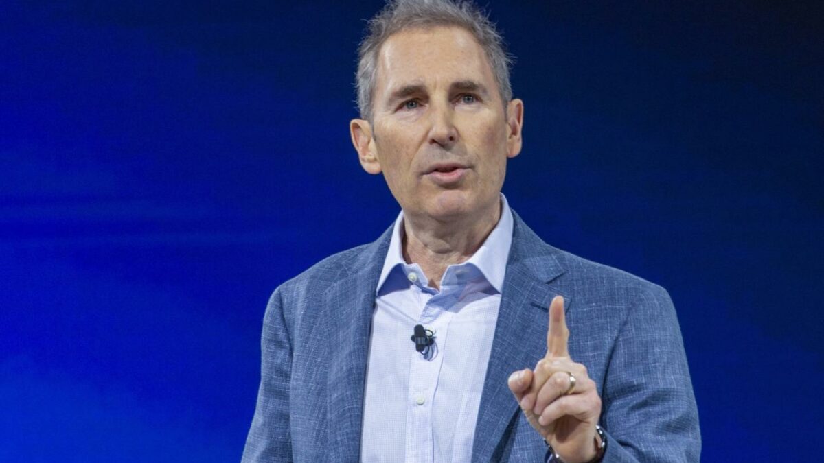 Andy Jassy holding one finger up